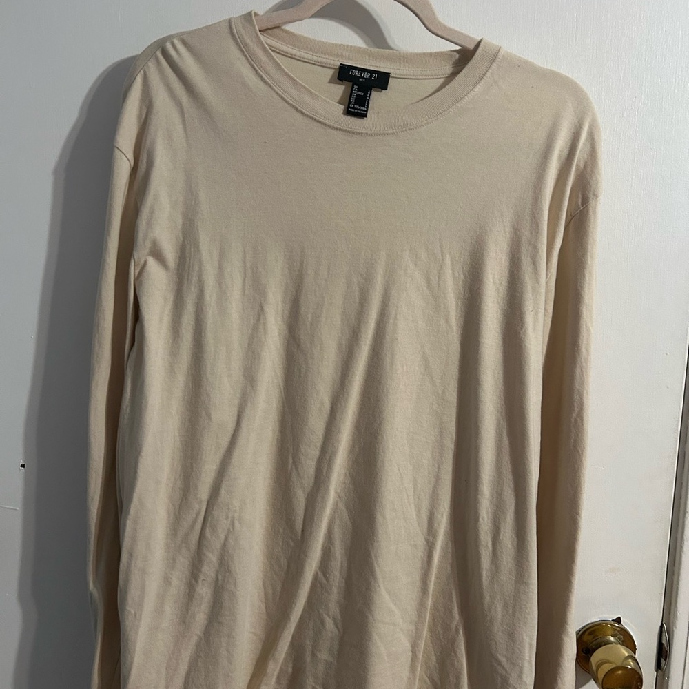 Forever 21 Men Cream Long Sleeve Shirt